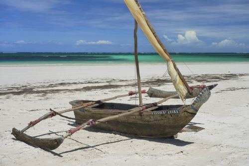 Traditional sailboat at Galu Beach, Kenya